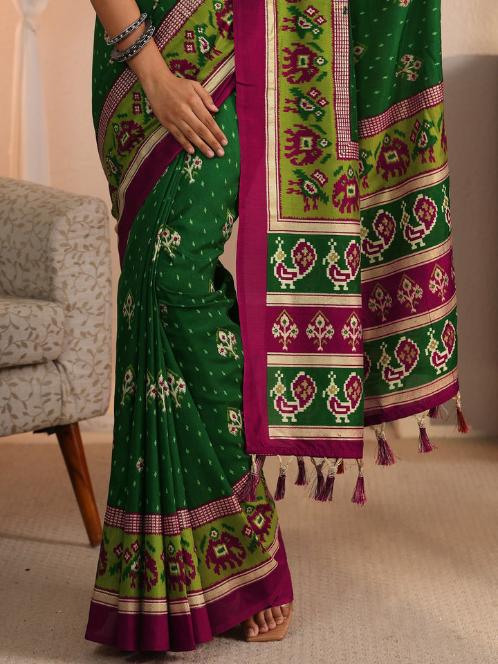 Libas Green Patola Printed Silk Blend Saree