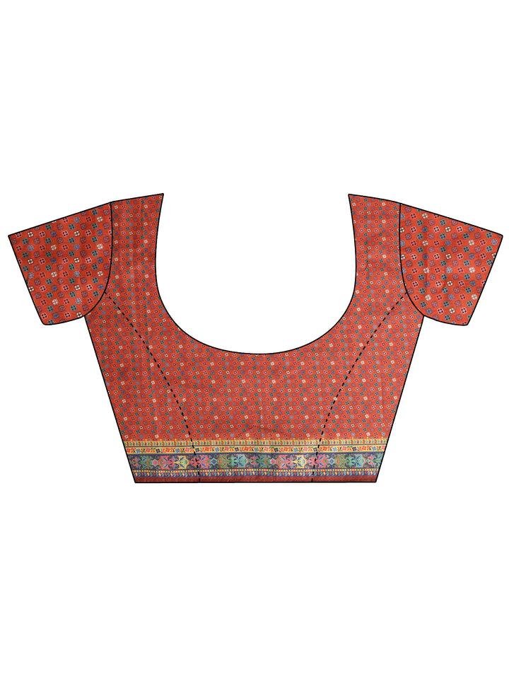 Libas Rust Brown Printed Silk Blend Saree With Paisley Border
