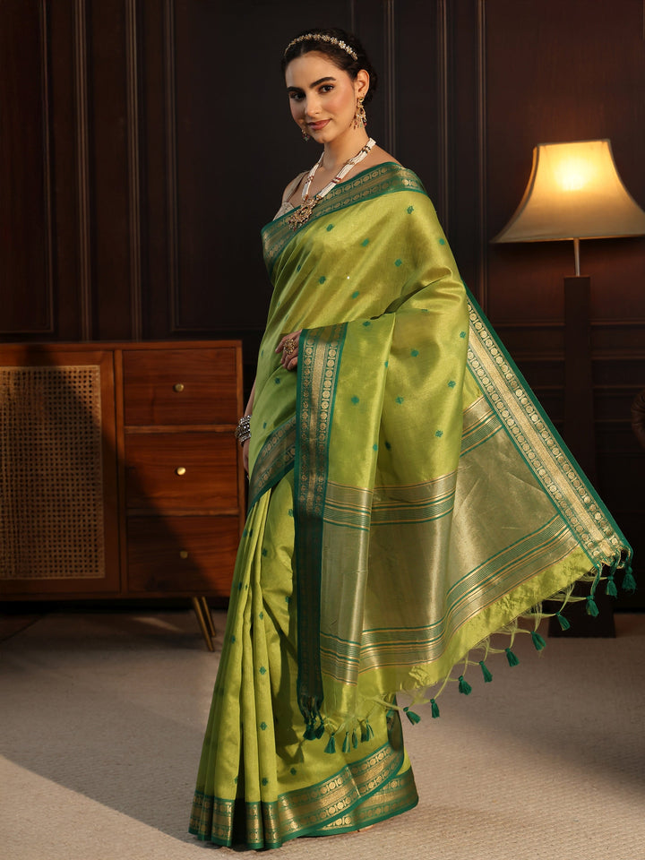 Libas Green Woven Design Silk Blend Saree