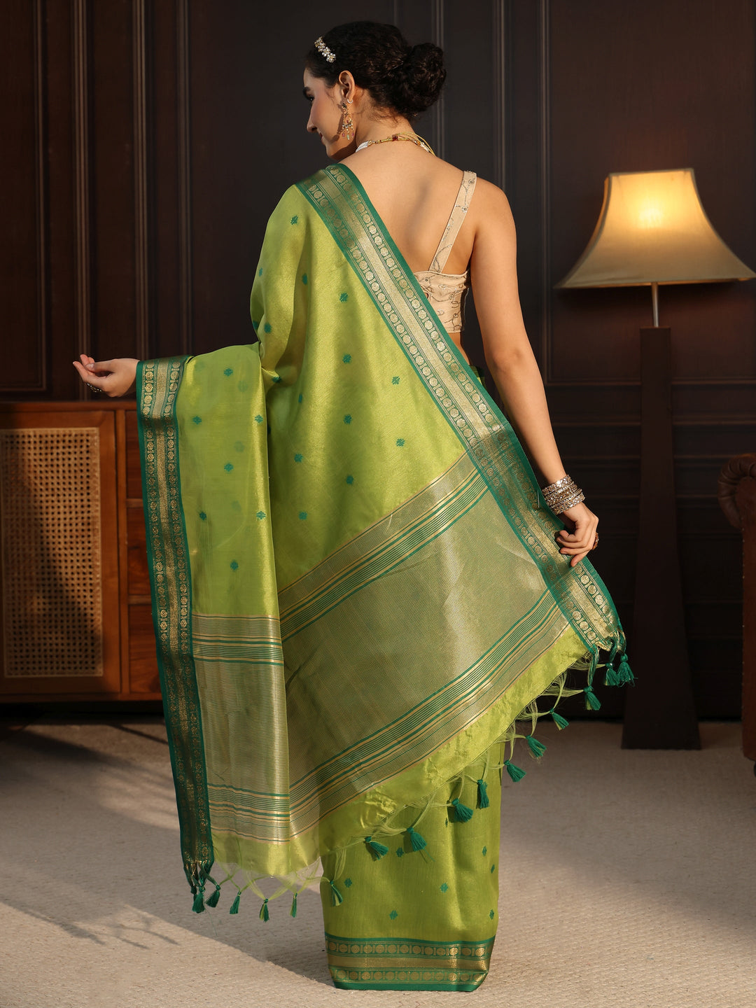 Libas Green Woven Design Silk Blend Saree