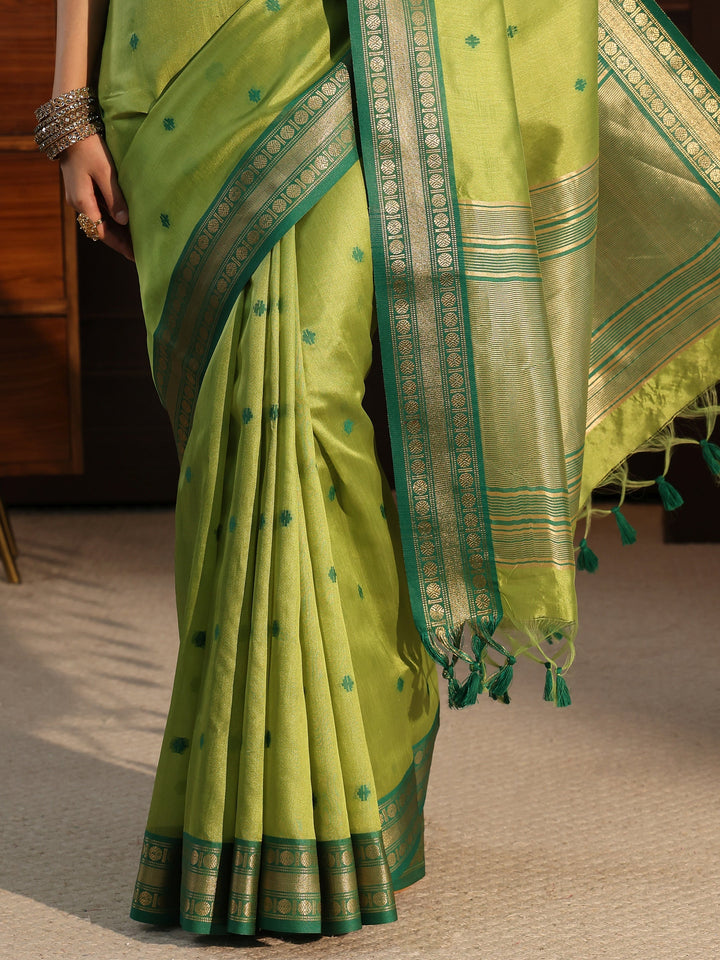 Libas Green Woven Design Silk Blend Saree