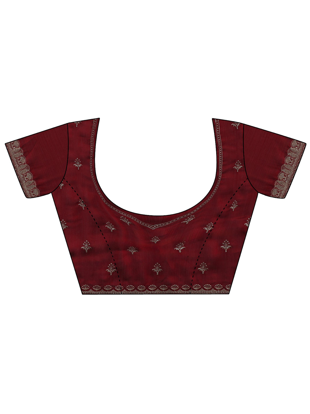 Libas Maroon Embroidered Chiffon Saree with Scalloped Border