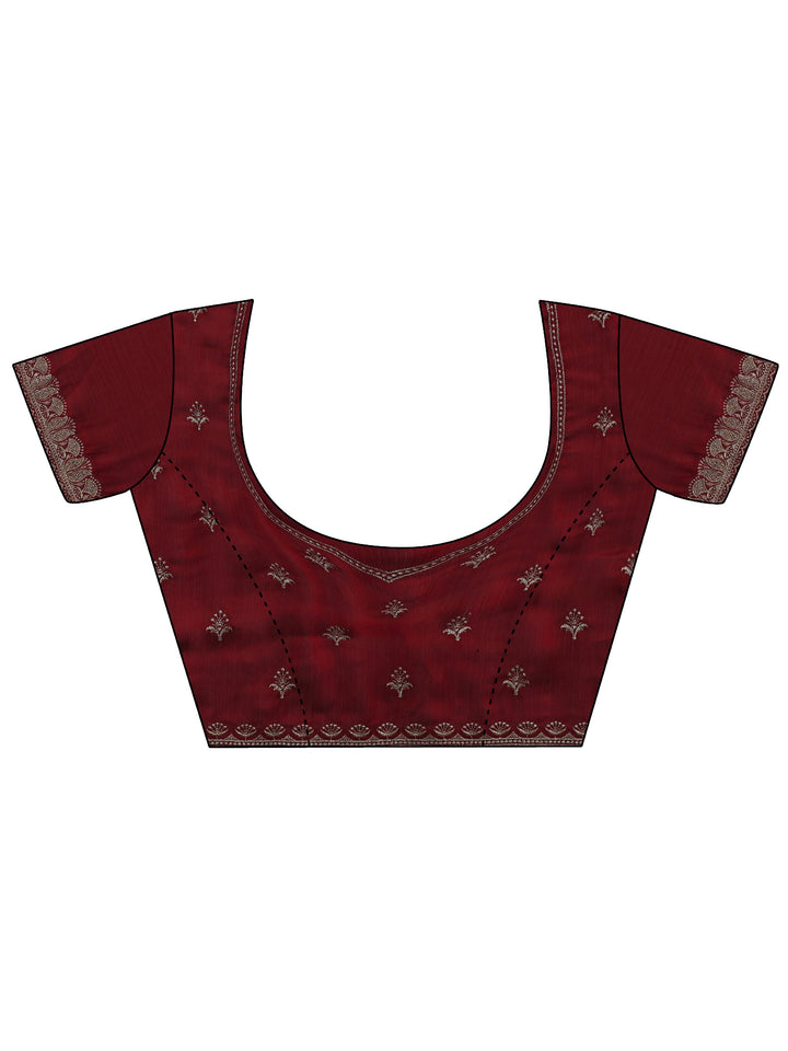 Libas Maroon Embroidered Chiffon Saree with Scalloped Border