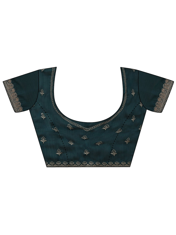 Libas Bottle Green Embroidered Chiffon Saree with Scalloped Border