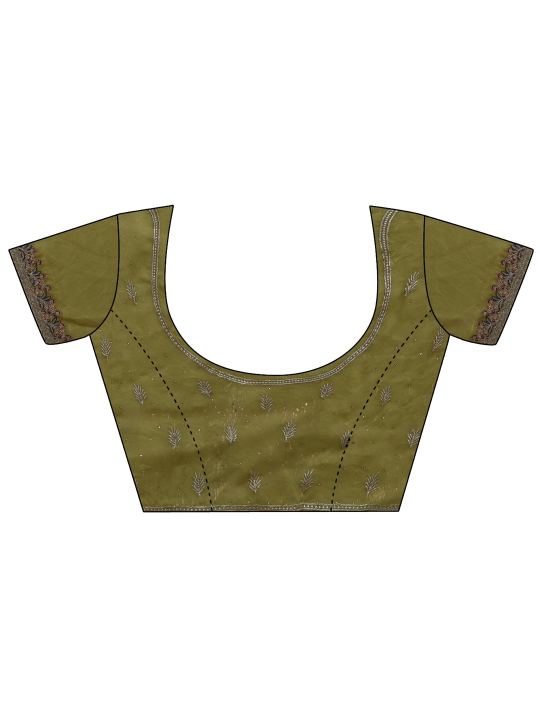 Libas Art Henna Green Floral Embroidered Stone Work Tissue Saree