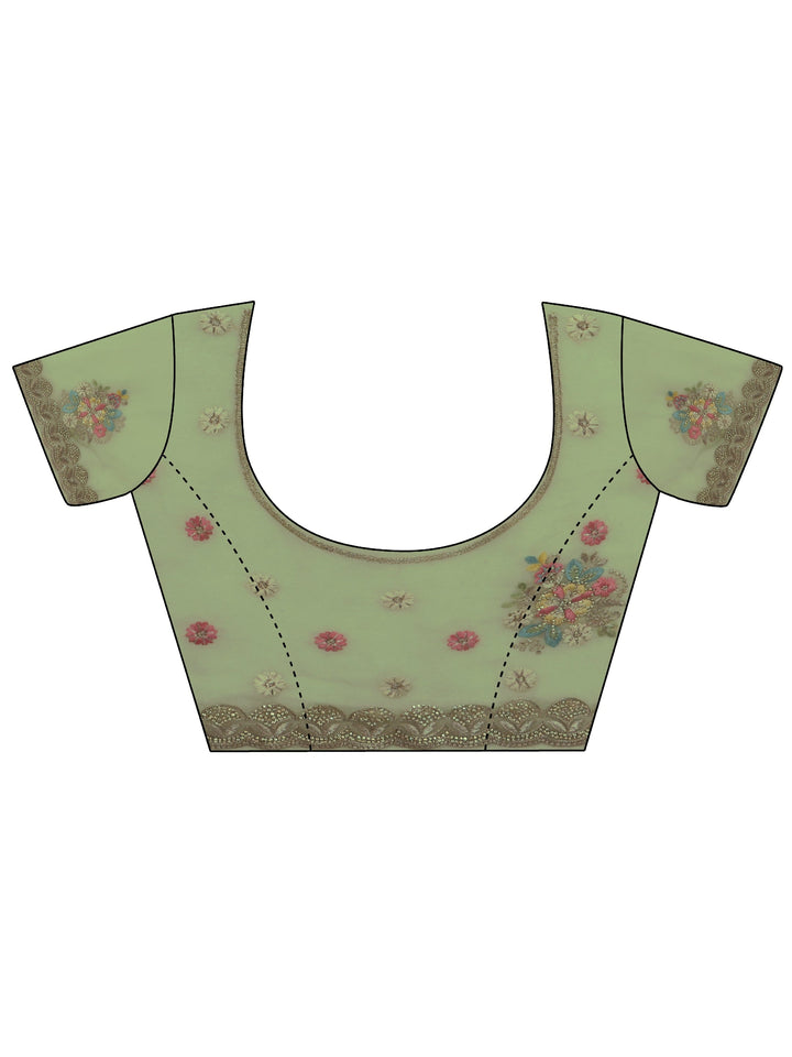 Libas Mint Green Floral Embroidered Organza Saree with Stone Work