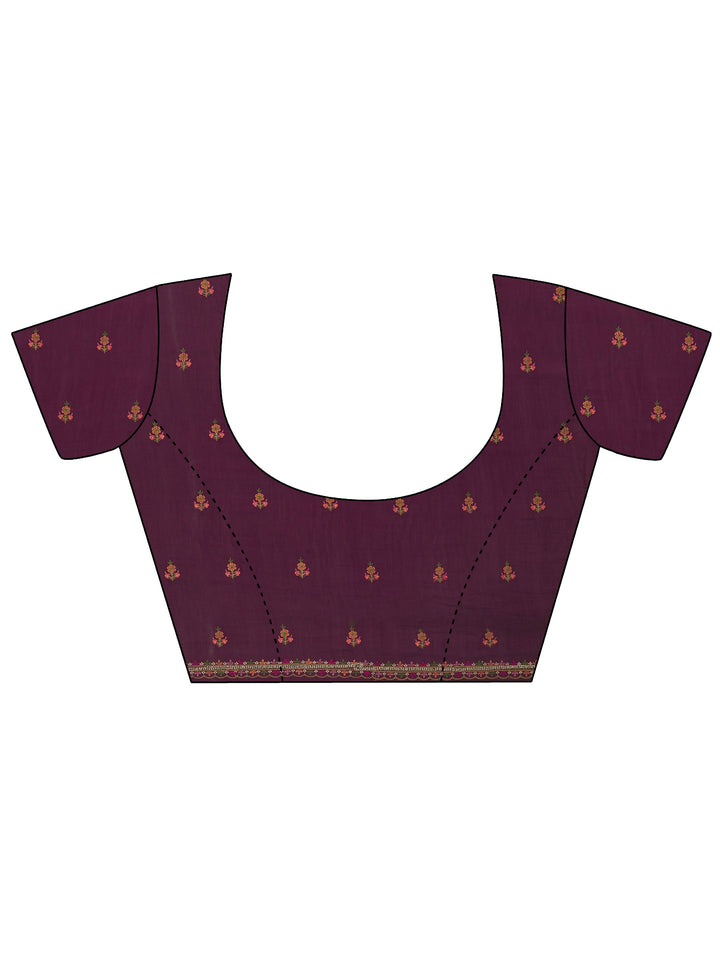 Libas Burgundy Floral Embroidered Silk Blend Saree