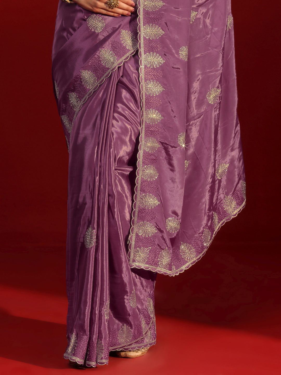 Libas Lavender Floral Stone Work Embellished Satin Saree