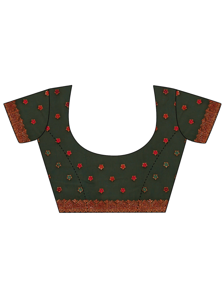 Libas Art Teal Green Floral Embroidered Stone Work Georgette Saree