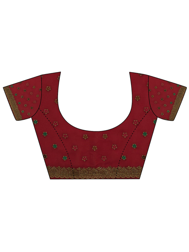 Libas Art Crimson Red Floral Embroidered Stone Work Georgette Saree