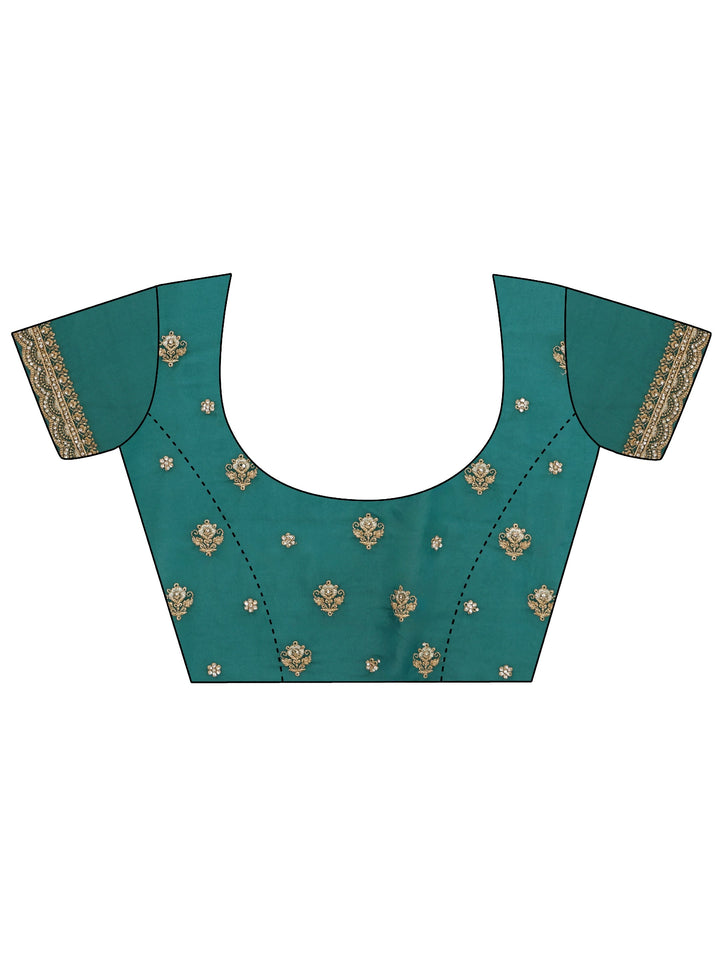 Libas Art Green Floral Embroidered Stone Work Georgette Saree