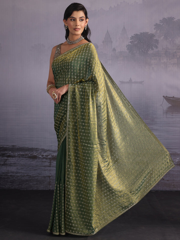 Libas Art Green Stone Work Embellished Tissue Saree