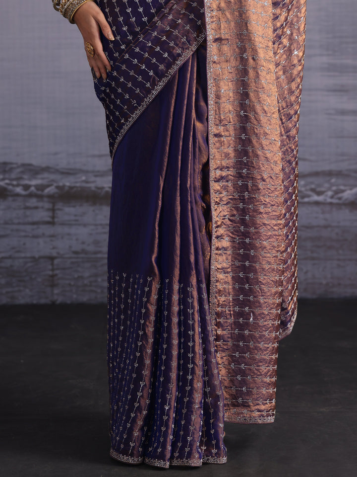 Libas Art Purple Stone Work Embellished Tissue Saree