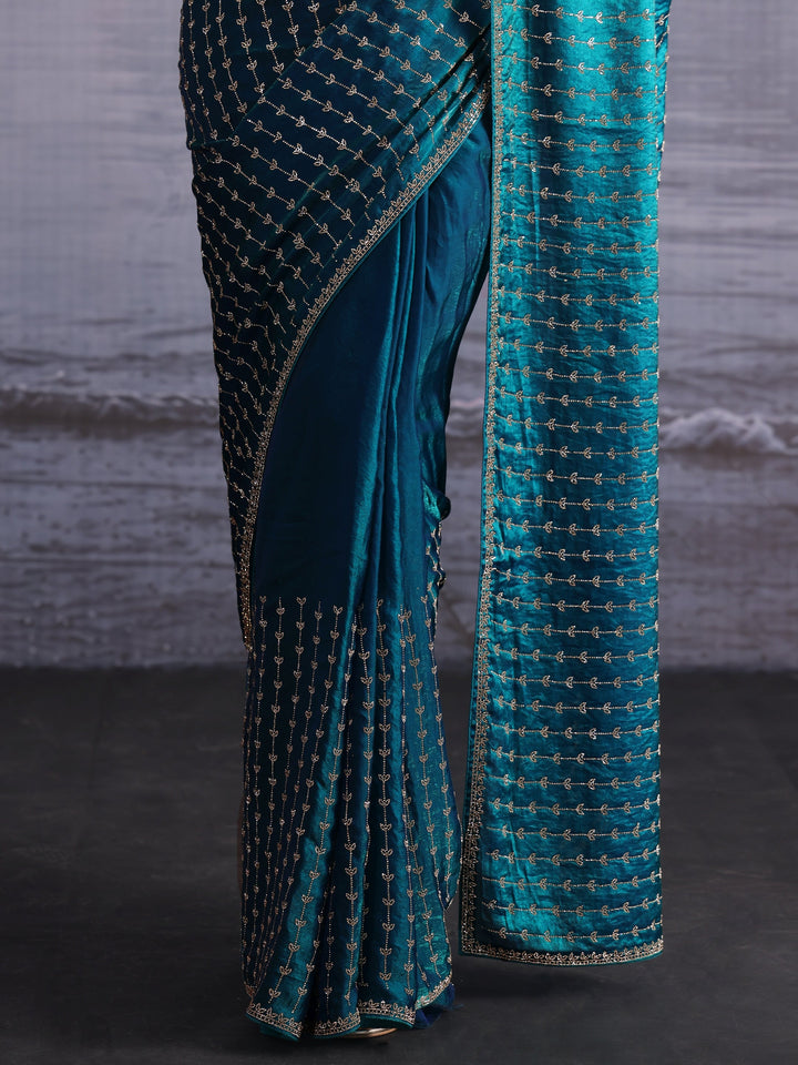 Libas Art Blue Stone Work Embellished Tissue Saree