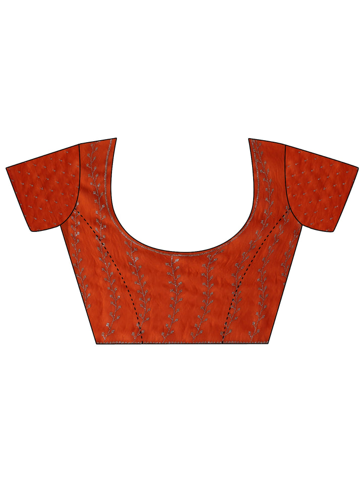 Libas Art Orange Leafy Stone Work Embellished Tissue Saree