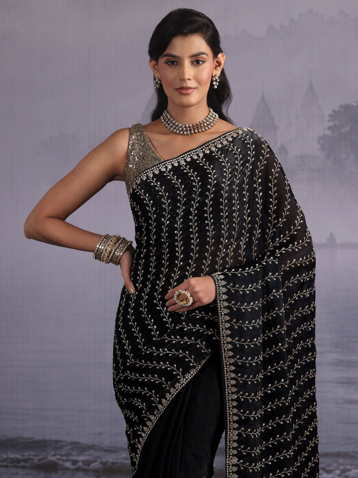 Libas Art Black Stone Work Embellished Tissue Saree