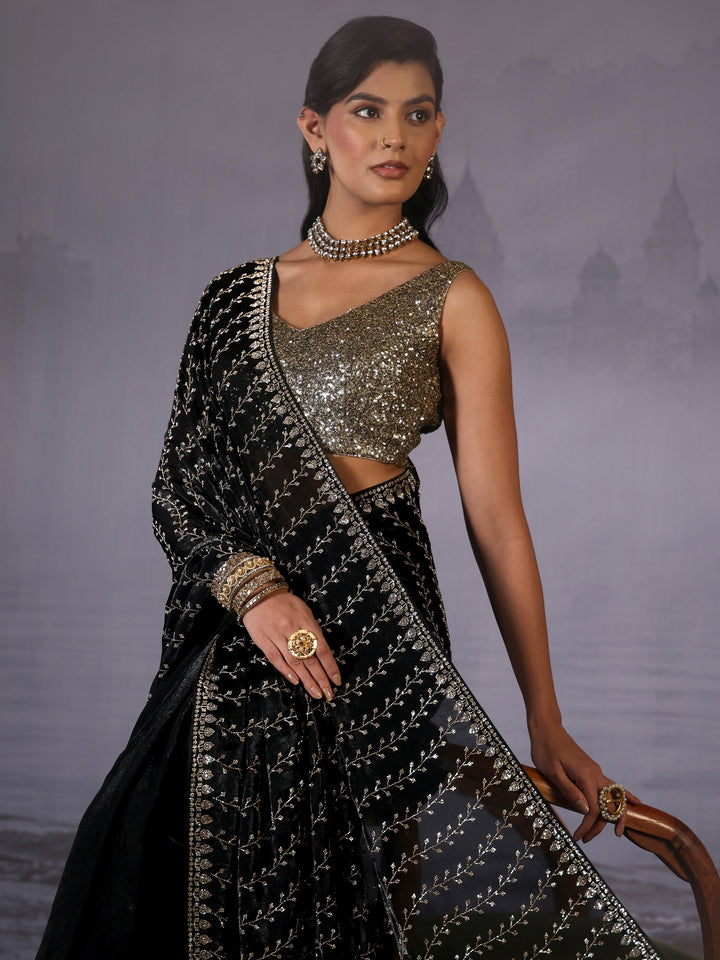 Libas Art Black Stone Work Embellished Tissue Saree