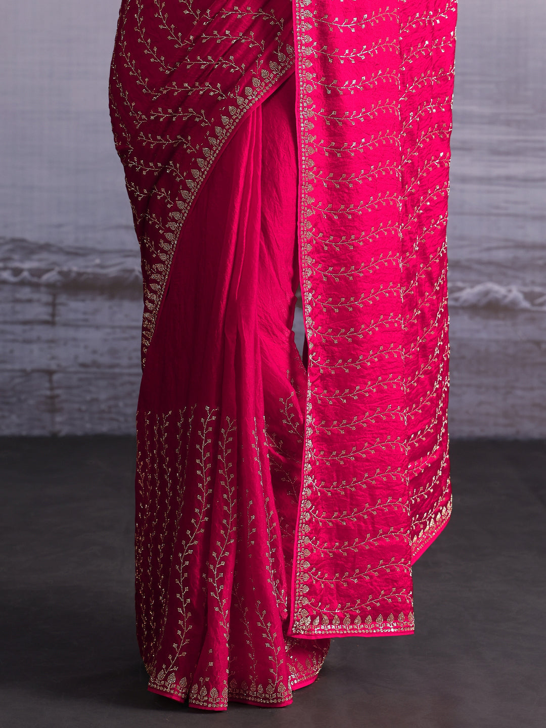Libas Art Pink Stone Work Embellished Tissue Saree