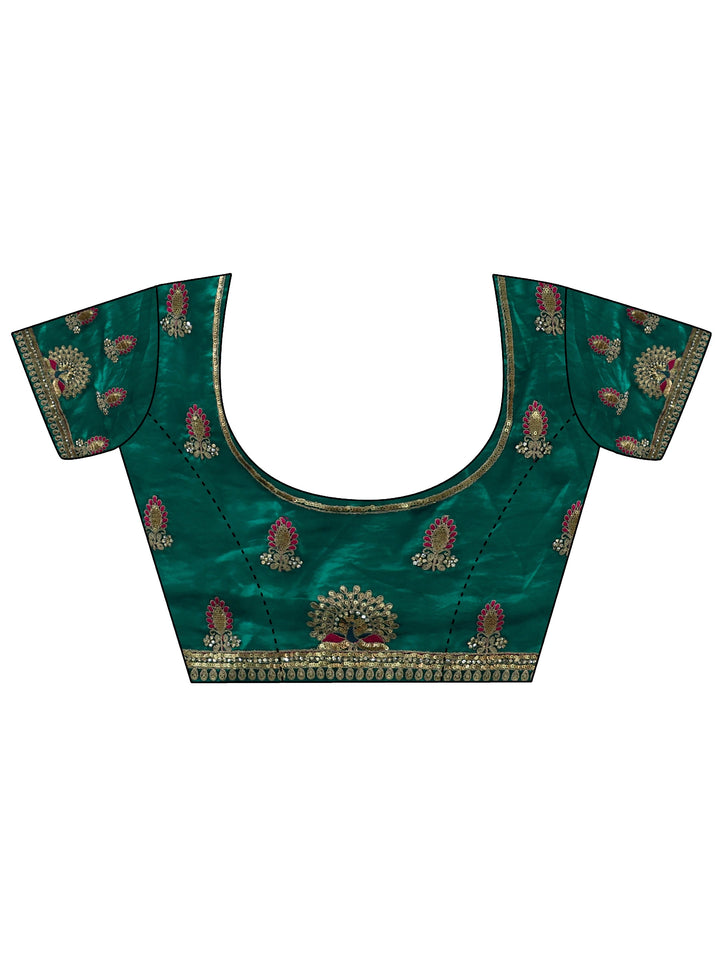 Libas Art Dark Green Embroidered Tissue Saree with Embellished Border