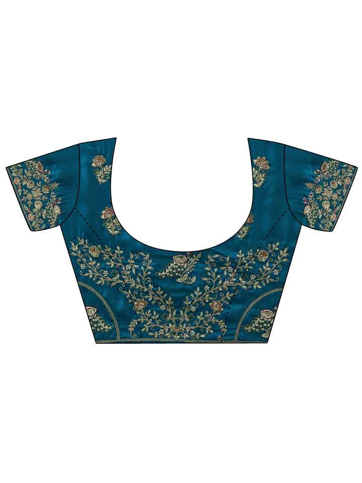 Libas Art Cerulean Blue Satin Saree with Embellished Border