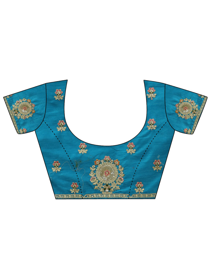 Libas Art Turquoise Woven Design Silk Blend Saree with Embellished Border