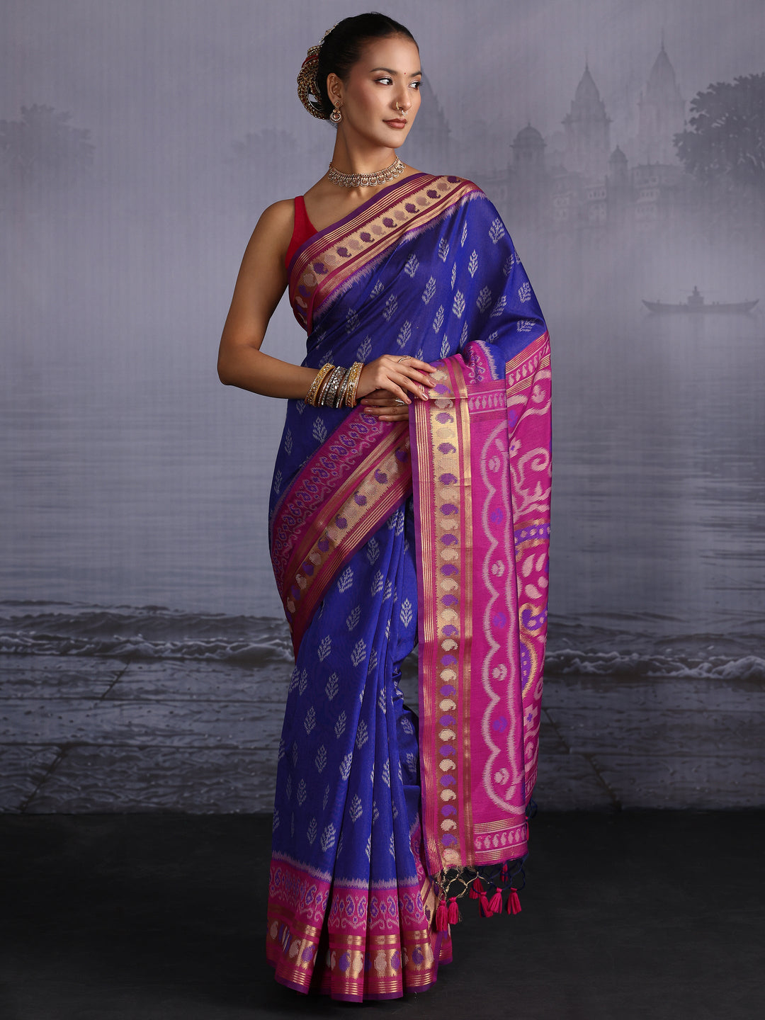 Libas Blue Woven Design Silk Blend Saree