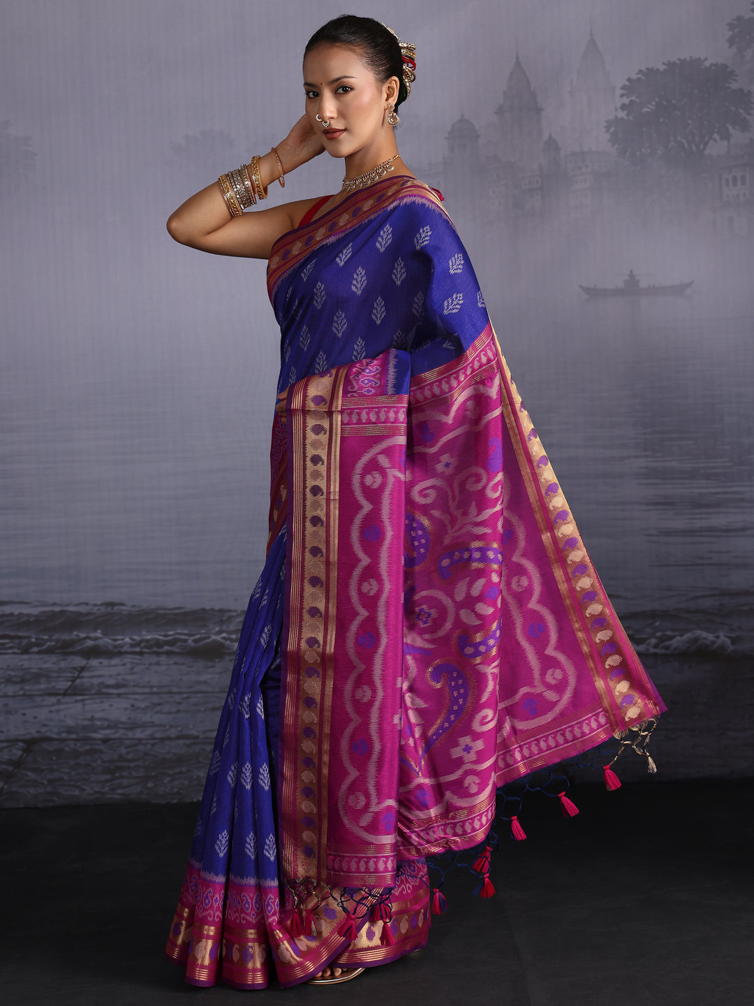 Libas Blue Woven Design Silk Blend Saree