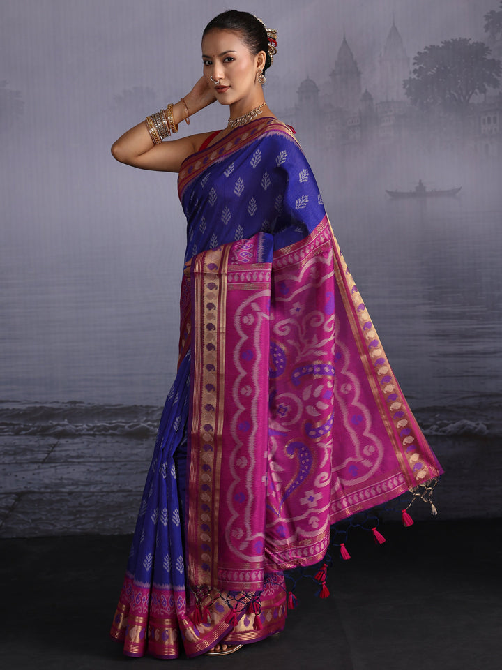 Libas Blue Woven Design Silk Blend Saree