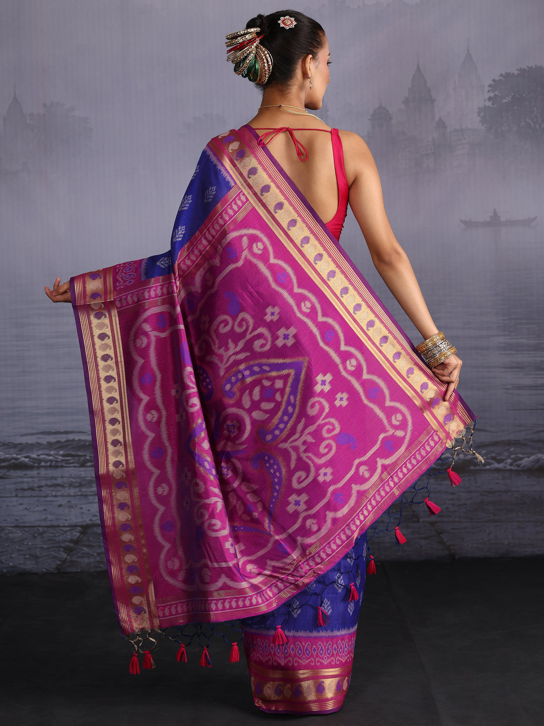 Libas Blue Woven Design Silk Blend Saree