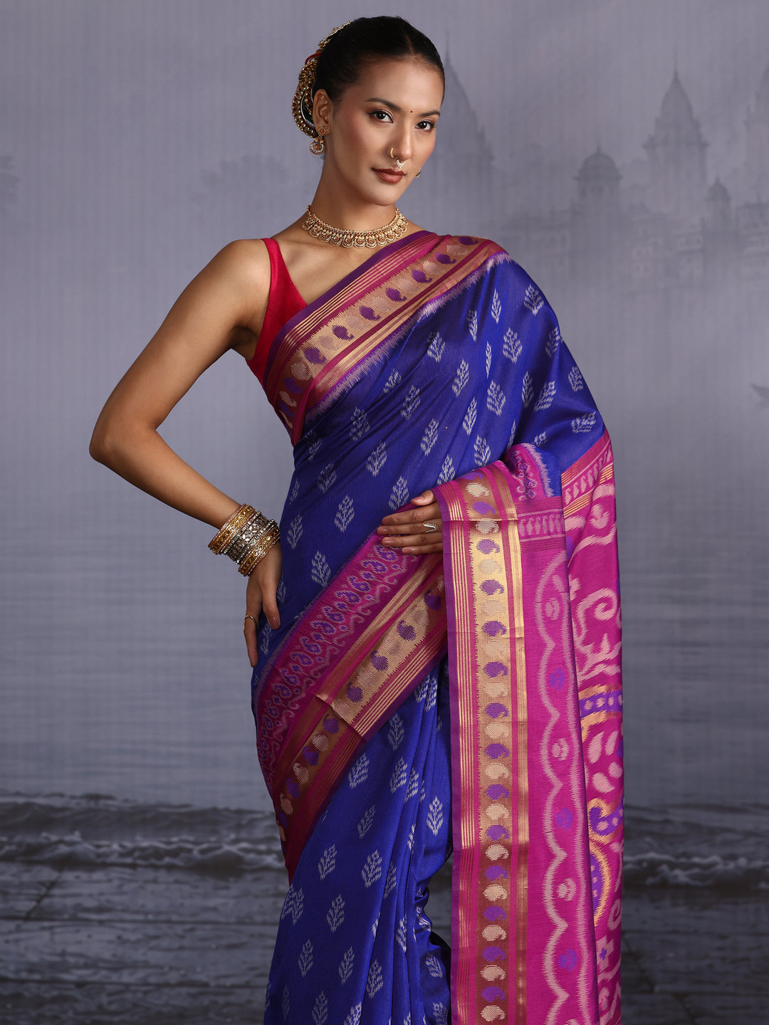 Libas Blue Woven Design Silk Blend Saree