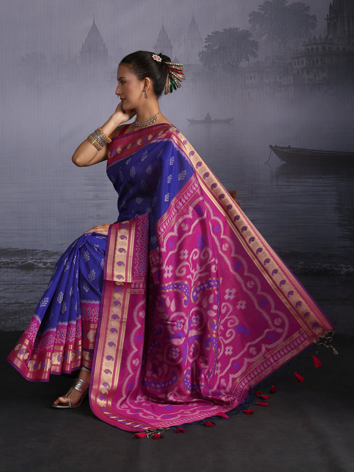 Libas Blue Woven Design Silk Blend Saree