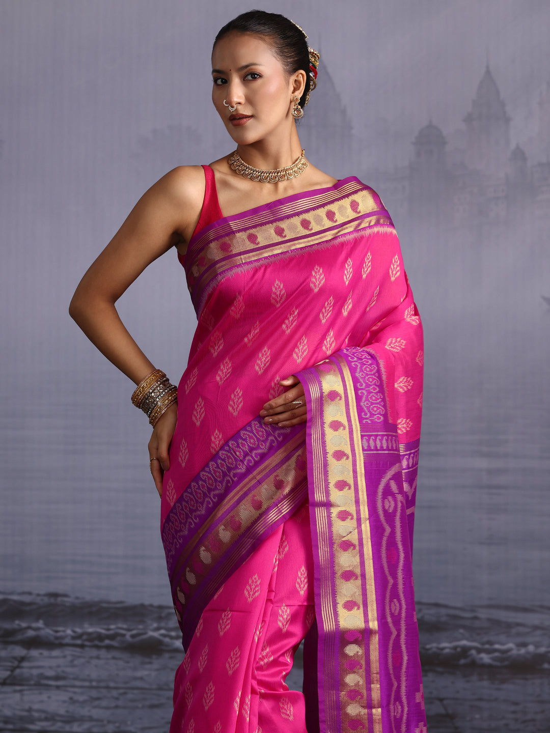 Libas Pink Woven Design Silk Blend Saree