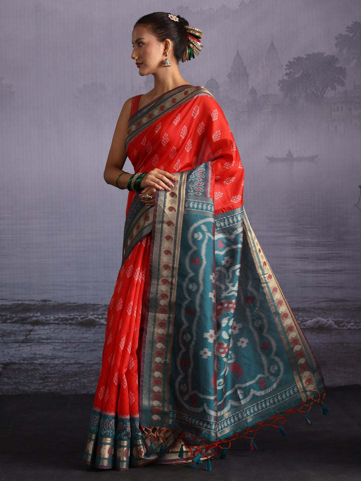 Libas Orange Woven Design Silk Blend Saree