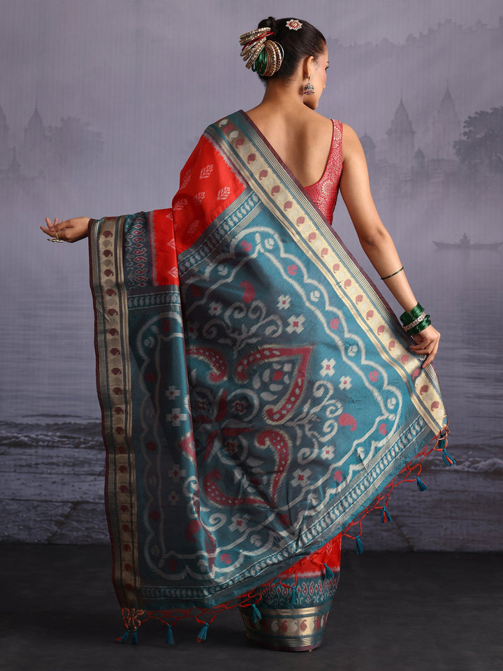 Libas Orange Woven Design Silk Blend Saree