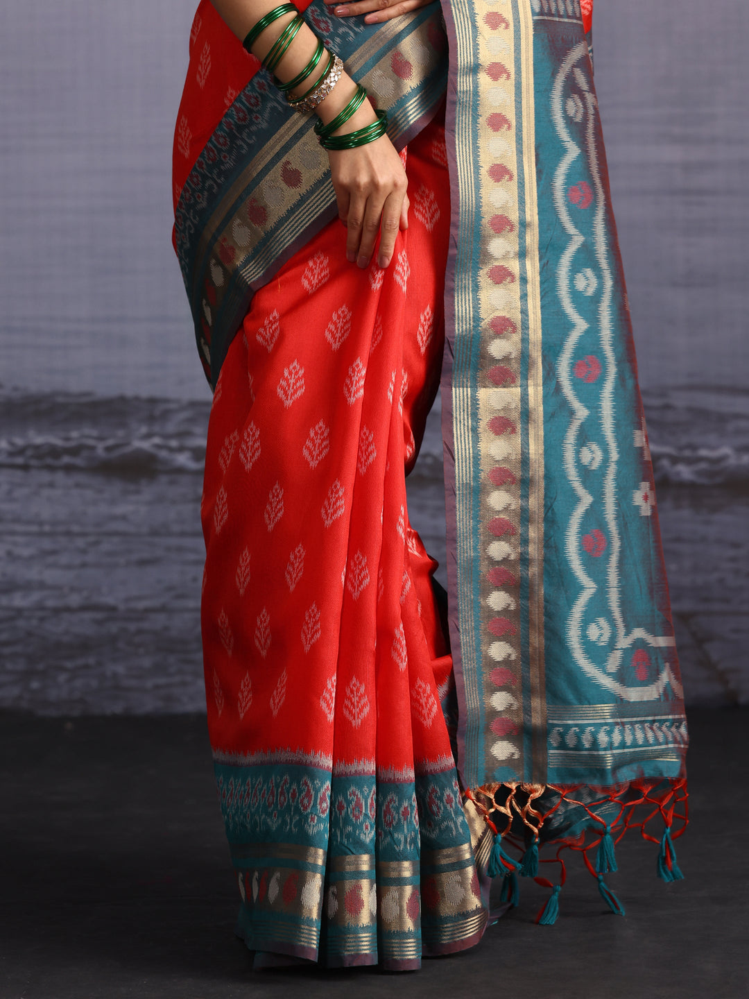 Libas Orange Woven Design Silk Blend Saree
