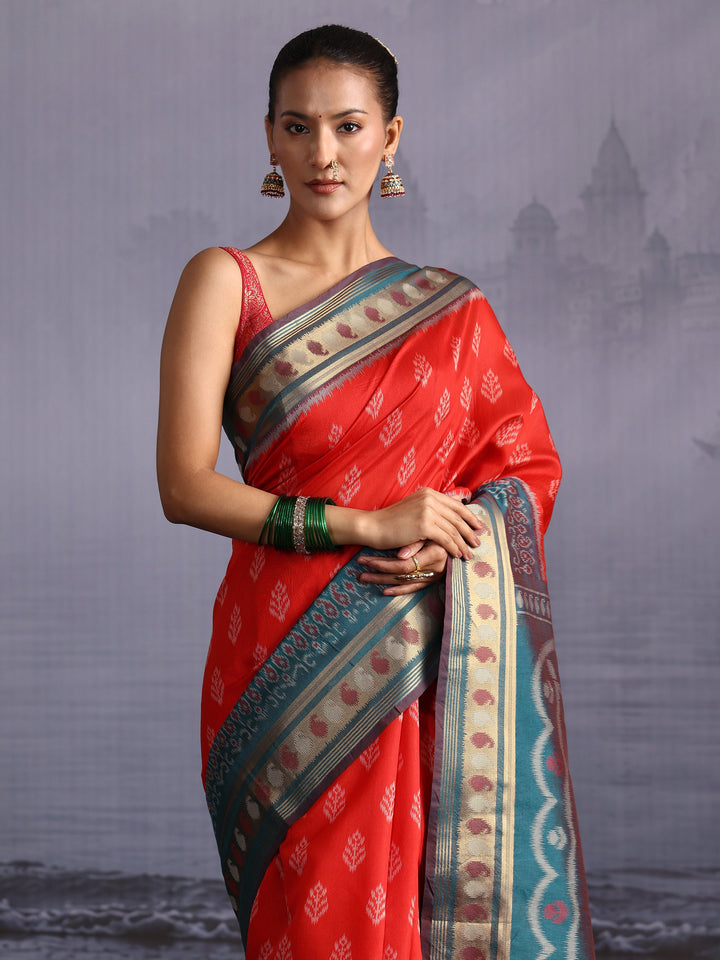 Libas Orange Woven Design Silk Blend Saree