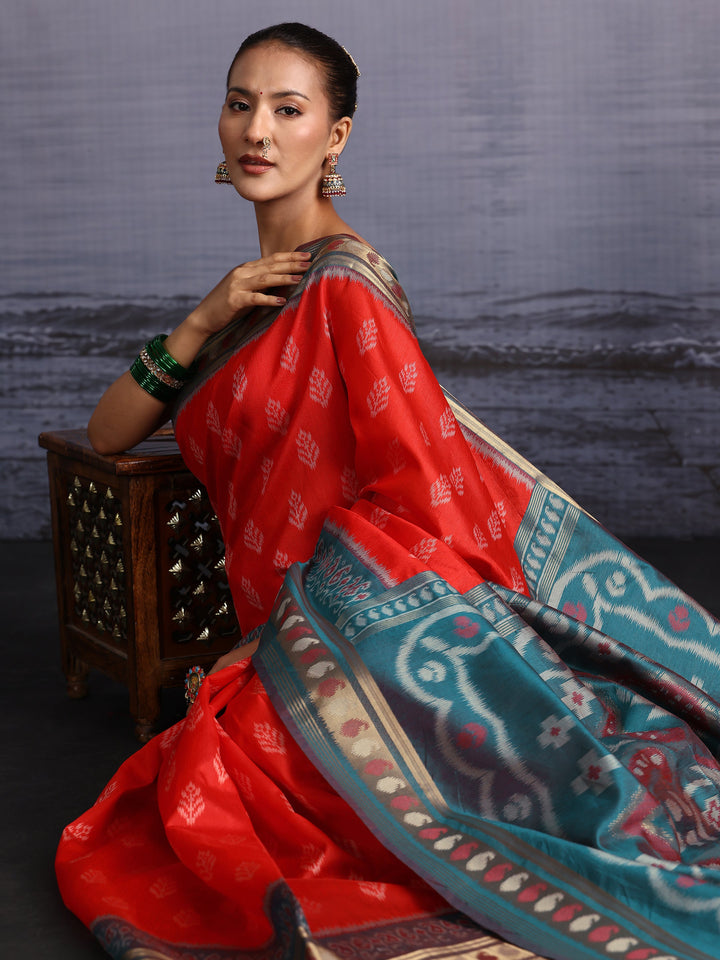 Libas Orange Woven Design Silk Blend Saree