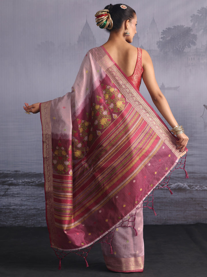 Libas Lavender Silk Blend Saree with Floral Woven Pallu
