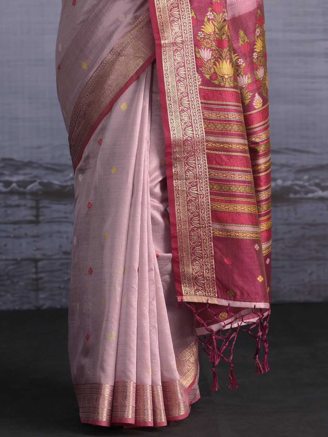 Libas Lavender Silk Blend Saree with Floral Woven Pallu