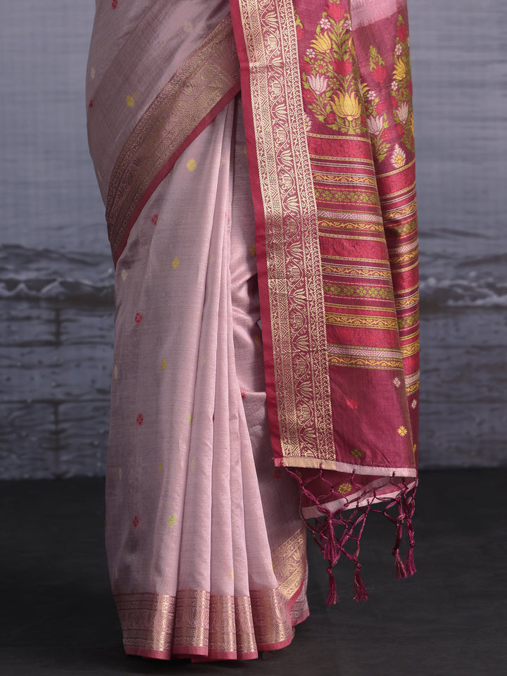 Libas Lavender Silk Blend Saree with Floral Woven Pallu