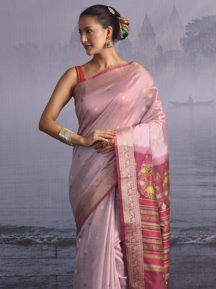 Libas Lavender Silk Blend Saree with Floral Woven Pallu
