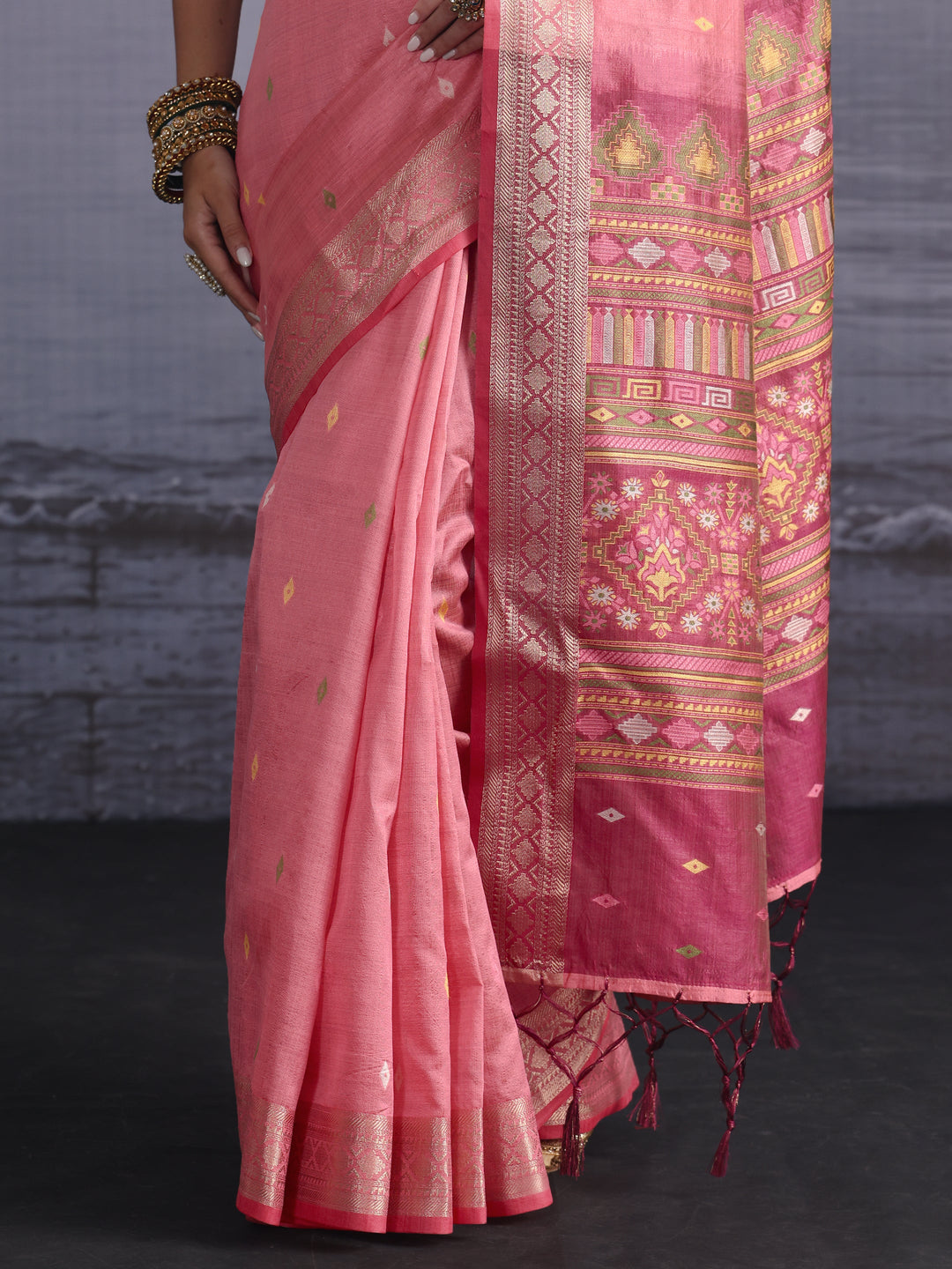 Libas Peach Embroidered Pallu Silk Blend Saree