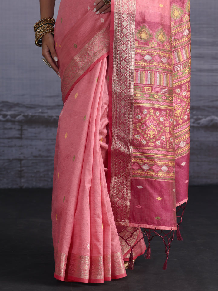 Libas Peach Embroidered Pallu Silk Blend Saree