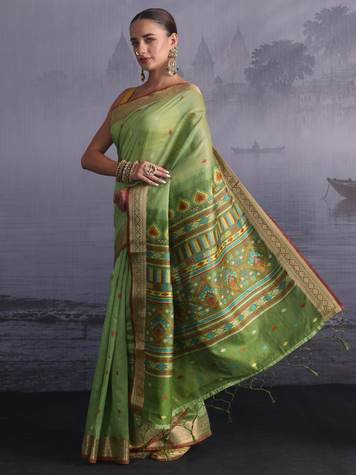 Libas Green Embroidered Pallu Silk Blend Saree