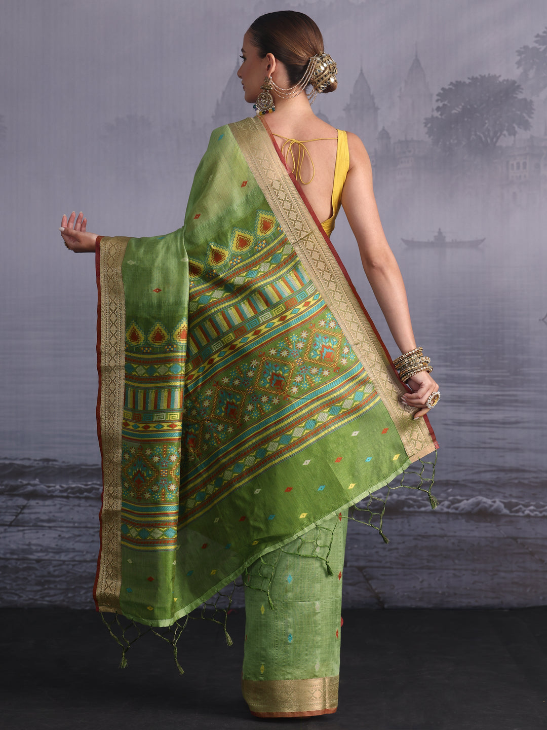Libas Green Embroidered Pallu Silk Blend Saree