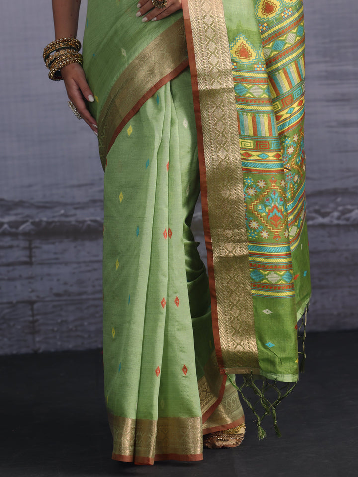 Libas Green Embroidered Pallu Silk Blend Saree