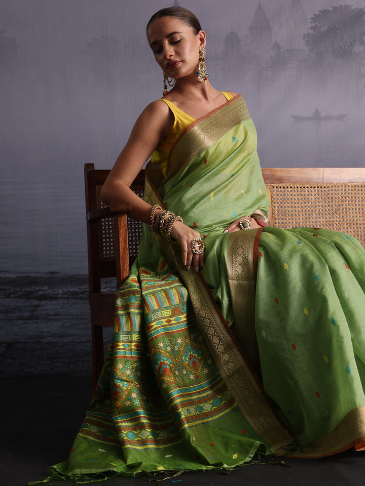 Libas Green Embroidered Pallu Silk Blend Saree