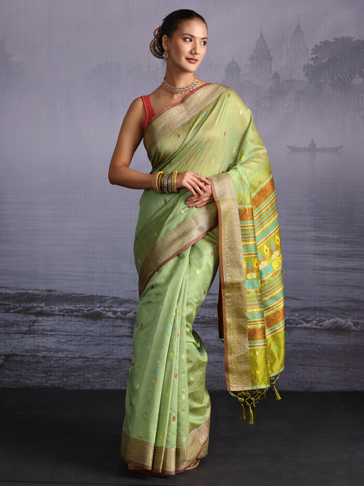 Libas Green Jacquard Woven Design Silk Blend Saree