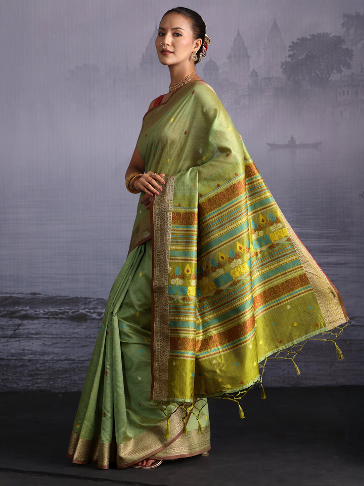Libas Green Jacquard Woven Design Silk Blend Saree