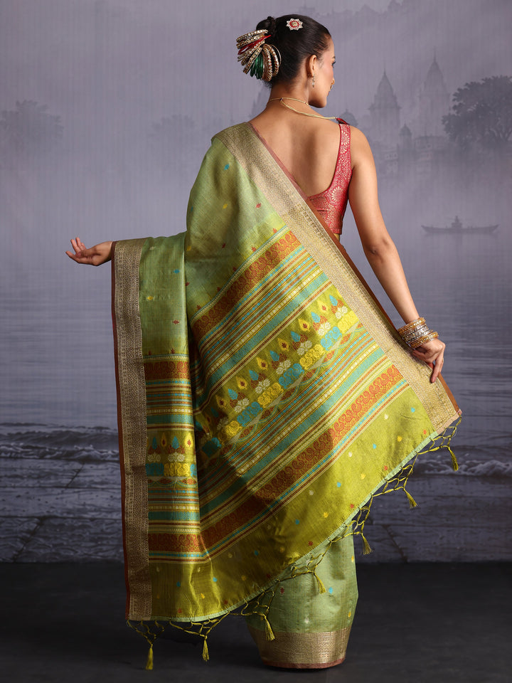 Libas Green Jacquard Woven Design Silk Blend Saree